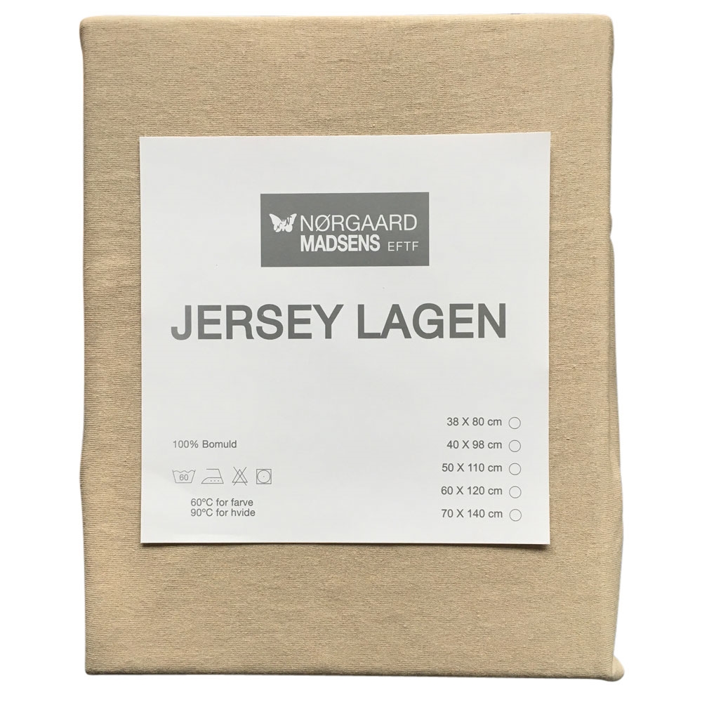 Nørgaard Madsen, Jersey lagen, 60x120 cm. Lys brun