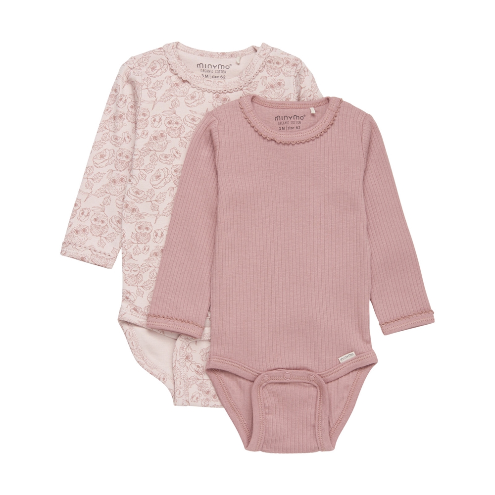 Minymo Langærmet Body, 2-pak, Ash Rose