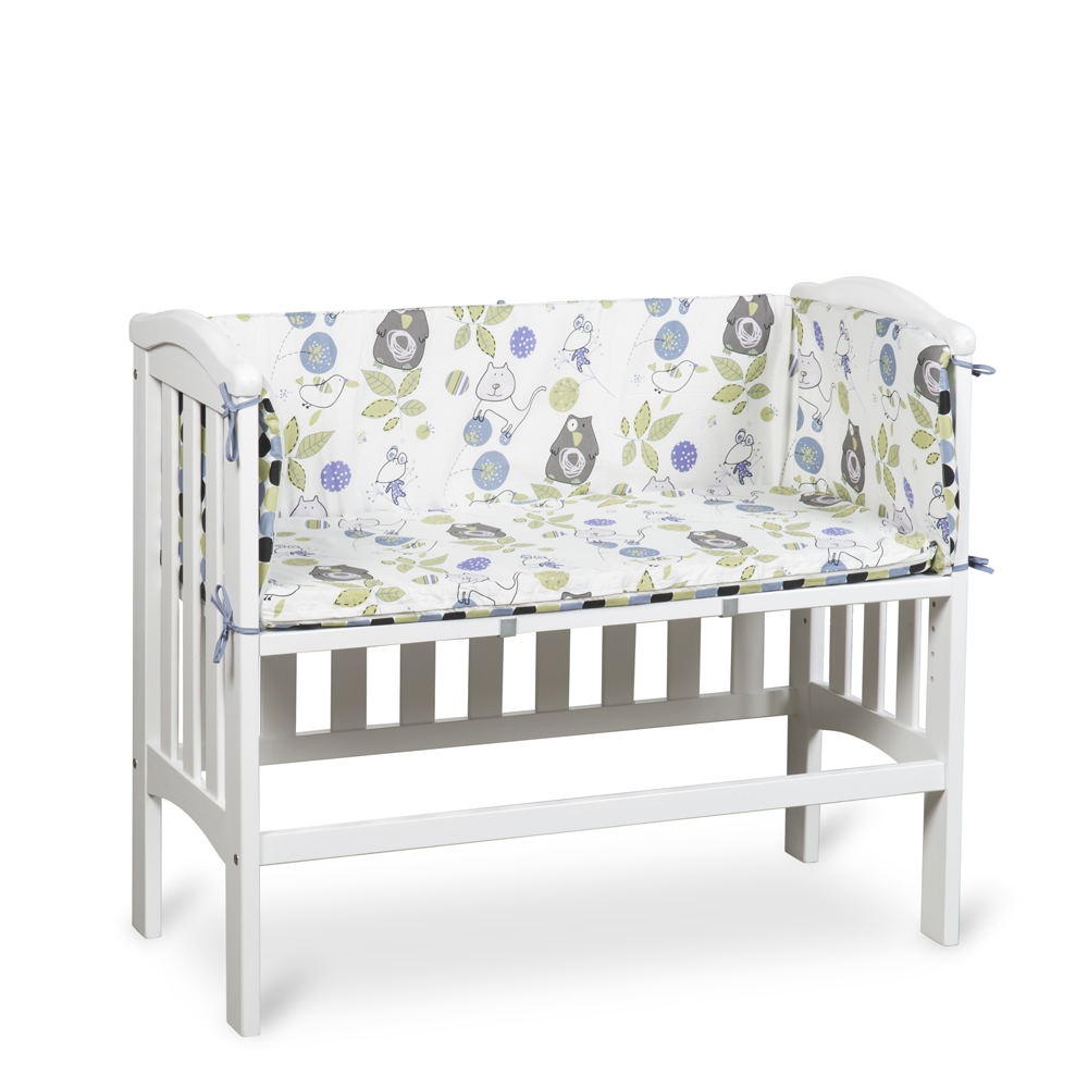 BabyTrold Madras og sengerand til Bedside Crib Grøn Fugl