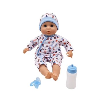 Dolls World Baby Joy 38 cm dukkedreng m/bean bag & lukkeøjne