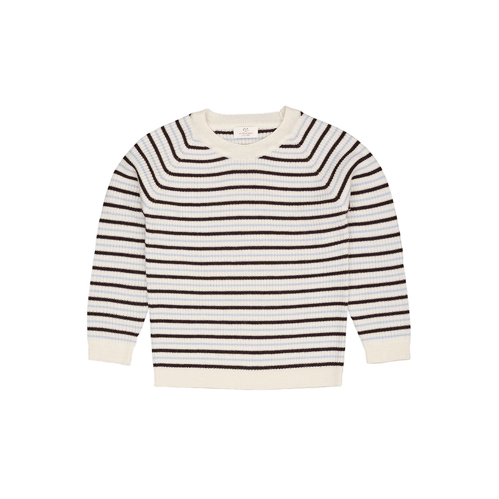 Copenhagen Colors Merino Bluse i Rib, Cream/DK Brown/Dusty Blue Combi