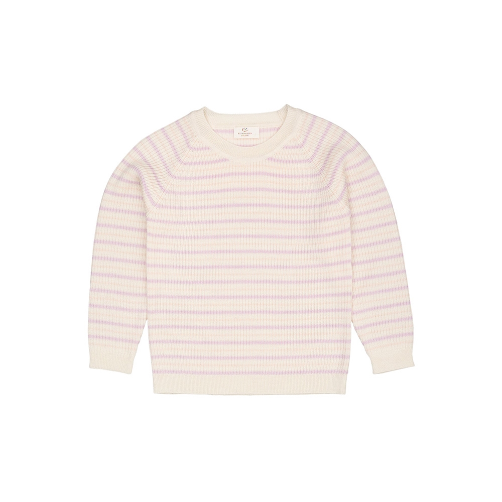 Copenhagen Colors Merino Bluse i Rib, Cream/Lavender/Dusty Rose Combi