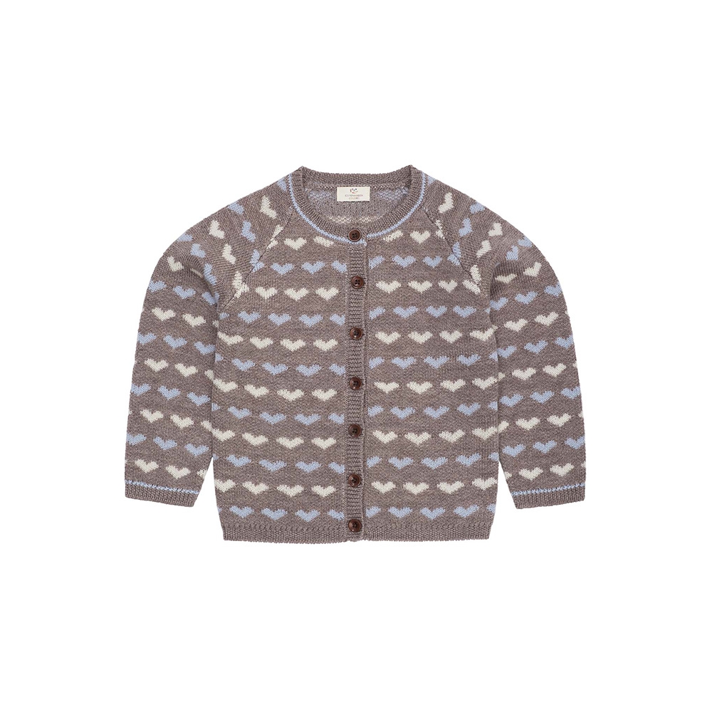 Copenhagen Colors Hjerte Cardigan i Merinould, Naturalmel./Dusty Blue Combi