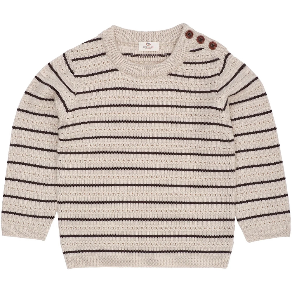 Copenhagen Colors Sweater i Merinould, Pale Cream Mel./DK Brown Combi