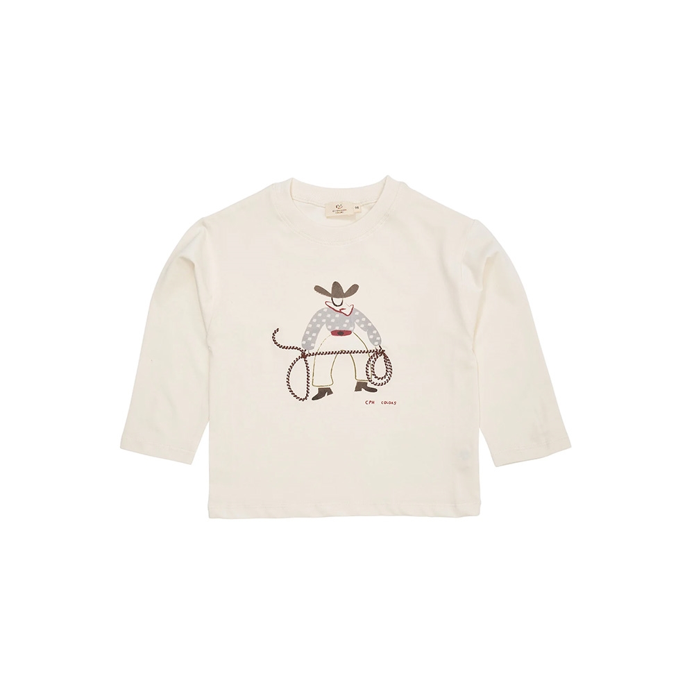 Copenhagen Colors Ls T-Shirt med Cowboy Motiv, Cream