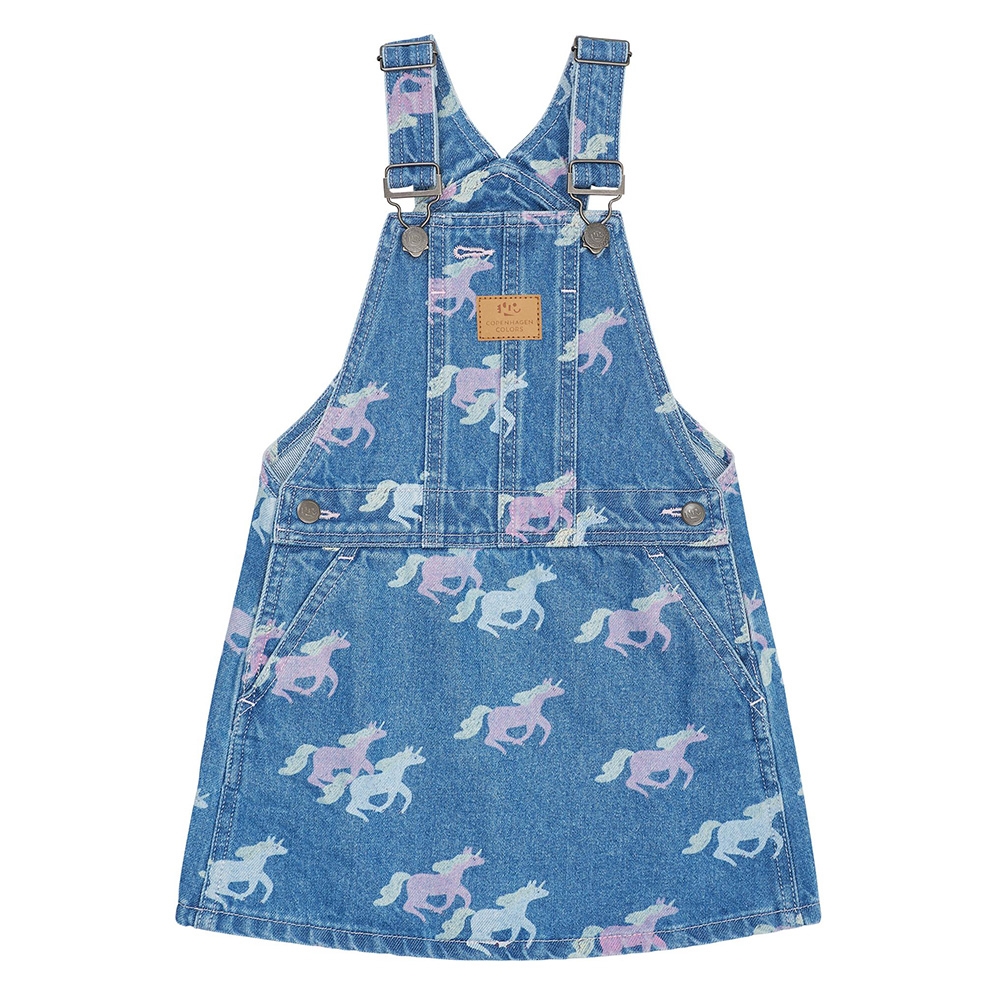 Copenhagen Colors Denim Spencer Kjole M. Unicorn Print, Indigo Blue Washed W. Unicorn