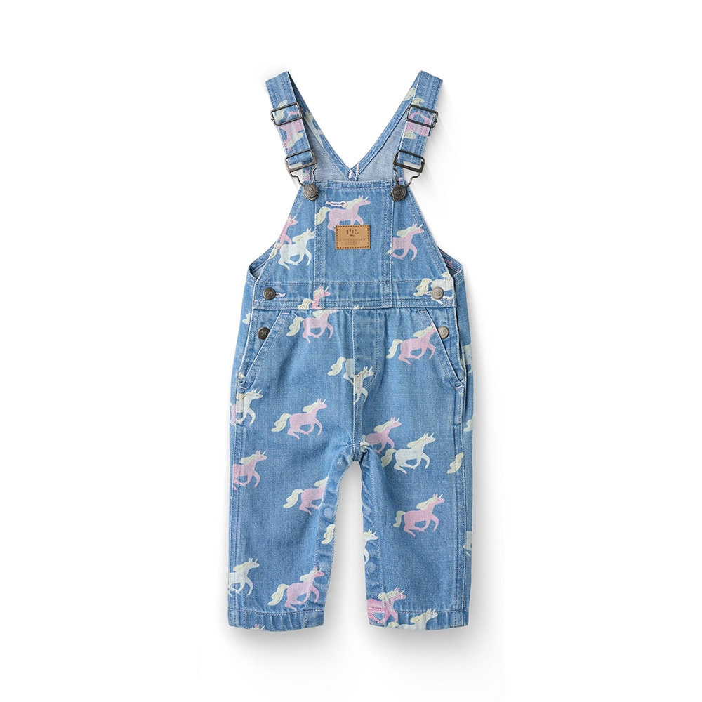 Copenhagen Colors Baby Denim Overalls M. Unicorn Print, Indigo Blue Washed W. Unicorn