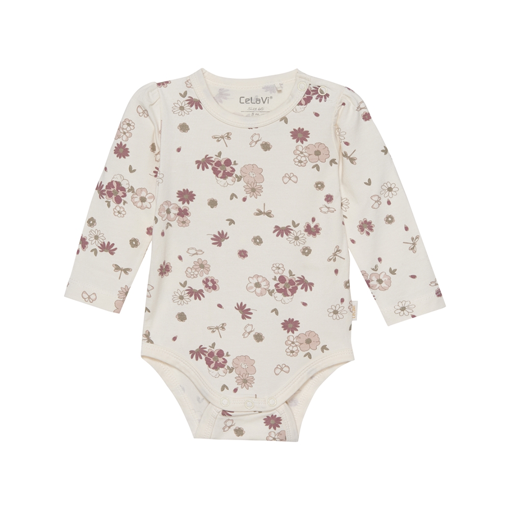 CeLaVi Langærmet Body med blomster, Rose Cloud, Str. 80