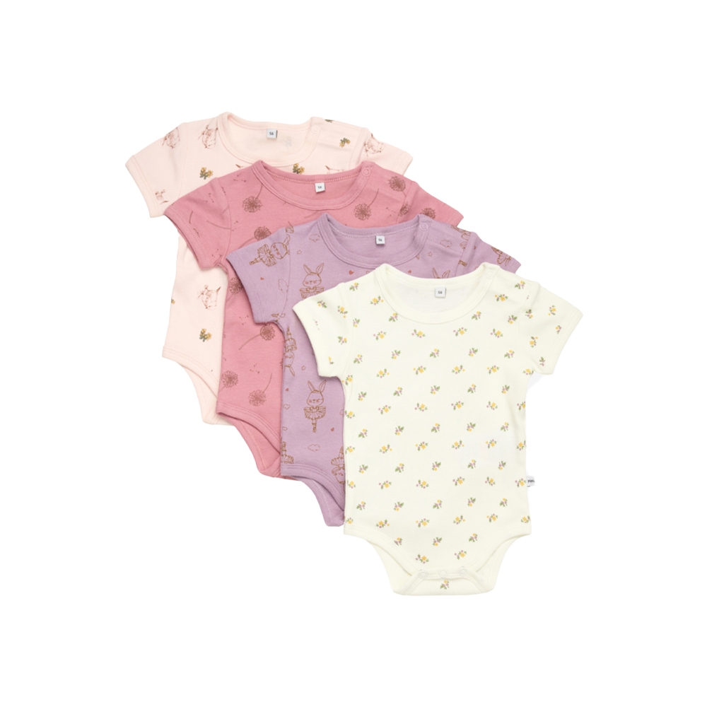 PIPPI Kortærmet Body, Dusty Rose, 4-pak, Str. 56
