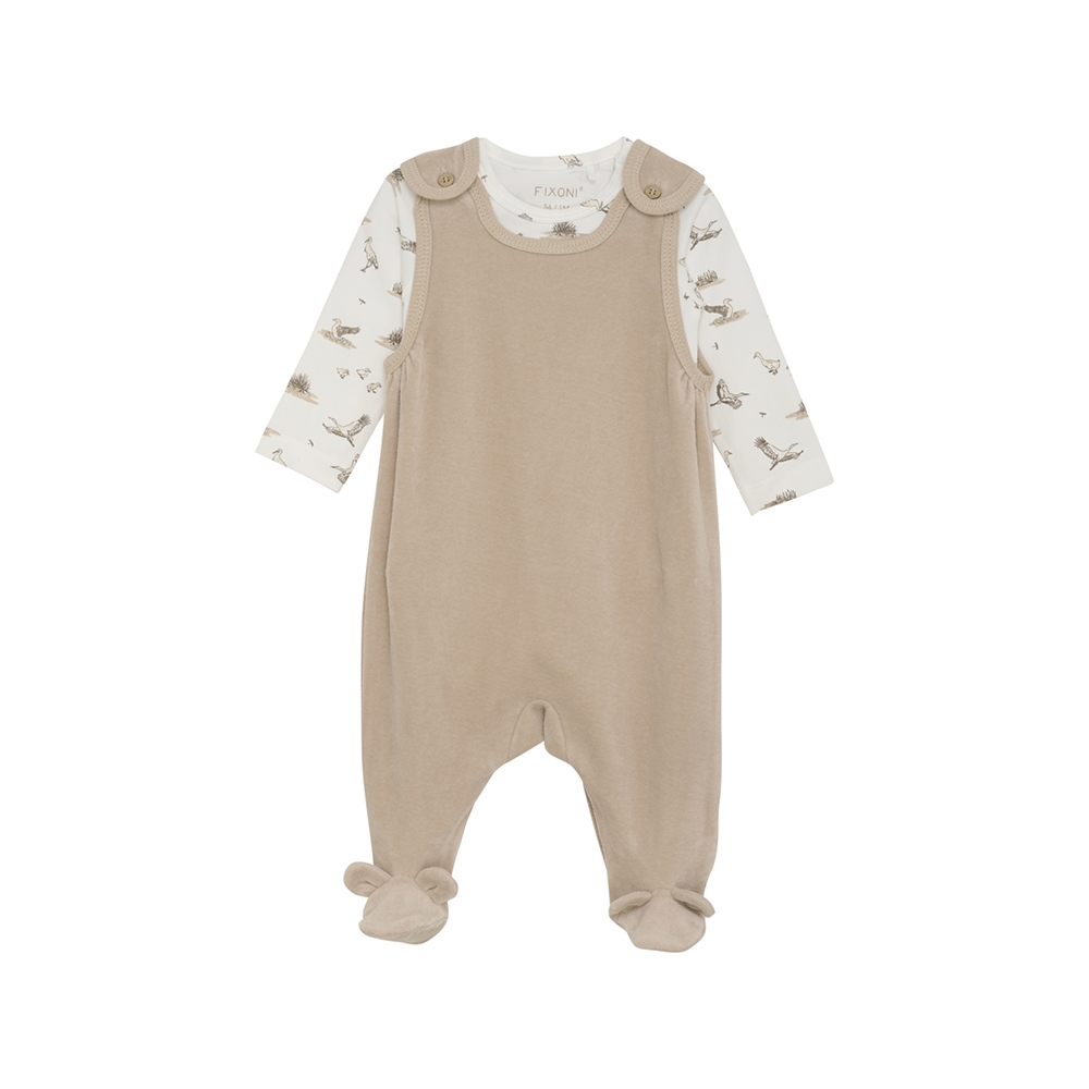 FIXONI Sparkedragt i velour med tilhørende Body, Doeskin, Str. 68