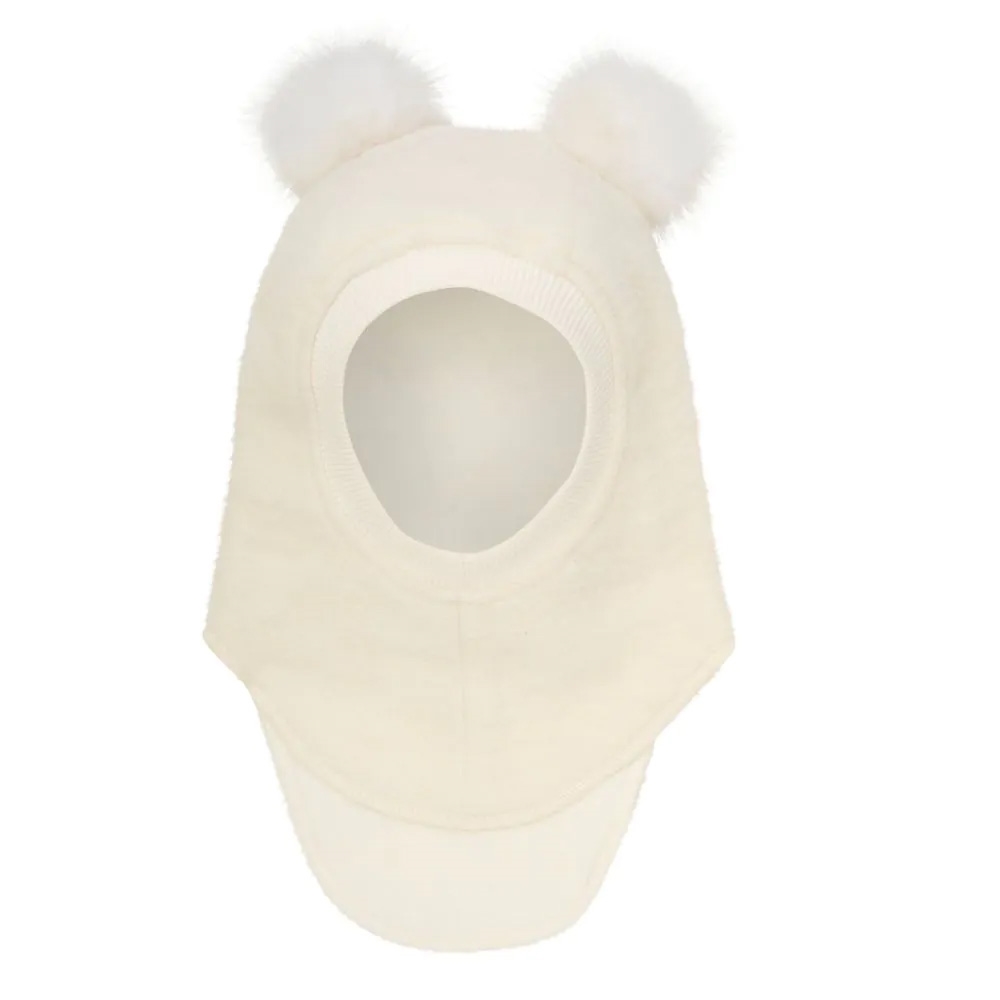 HUTTEliHUT - Balaclava Wool Alpaca Pompoms - White