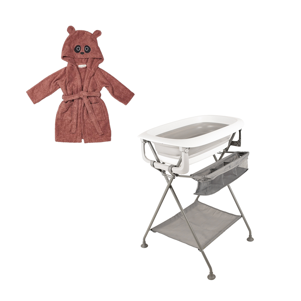 Badestartpakke - BabyTrold Foldebadekar med stativ og Nuuroo Badekåbe, 