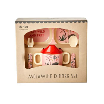 RICE MELAMIN BABY SPISESÆT - PINK - JUNGLE ANIMALS PRINT - GAVEÆSKE